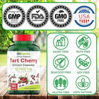tnvitamins Tart Cherry Capsules 12,000 mg Per Serving - 180 Count | Ultra-Potent Tart Cherry Extract Capsules | Joint, Sleep, & Recovery Support* | High in Antioxidants | Non-GMO | Made in the USA!