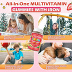 2 Pack Iron Supplement Gummies for Kids with Multivitamin, Calcium, Zinc, Folate - Kids Iron Gummies Support Immune, Blood Builder, Iron Deficiency, Anemia & Energy - Vegan, Strawberry