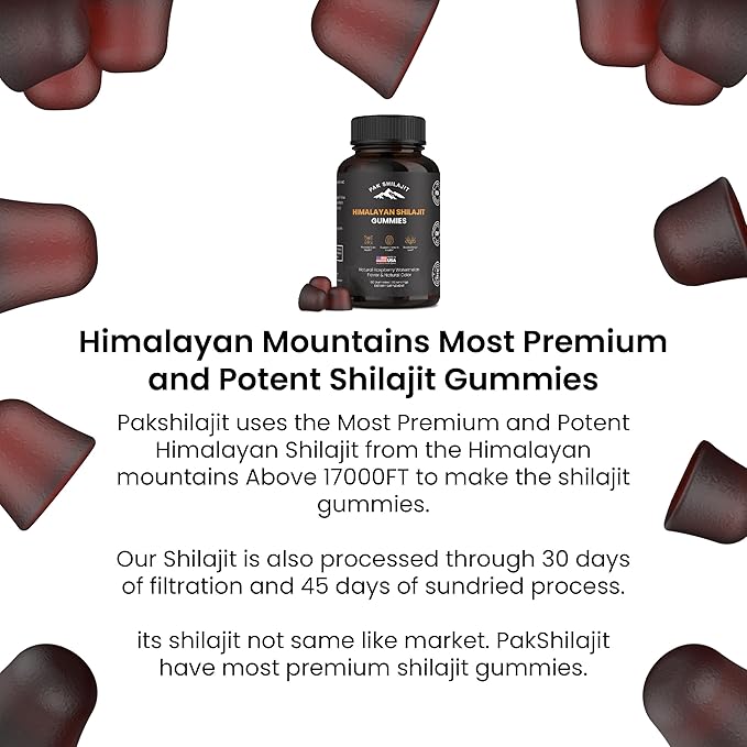 Pure Sundried Himalayan Shilajit Gummy for Men & Women | Organic Shilajit Gummies | Natural 85 Plus Trace Minerals Fulvic Acid | Energy, Immunity | Sugar-Free 60 Healthy Gummy