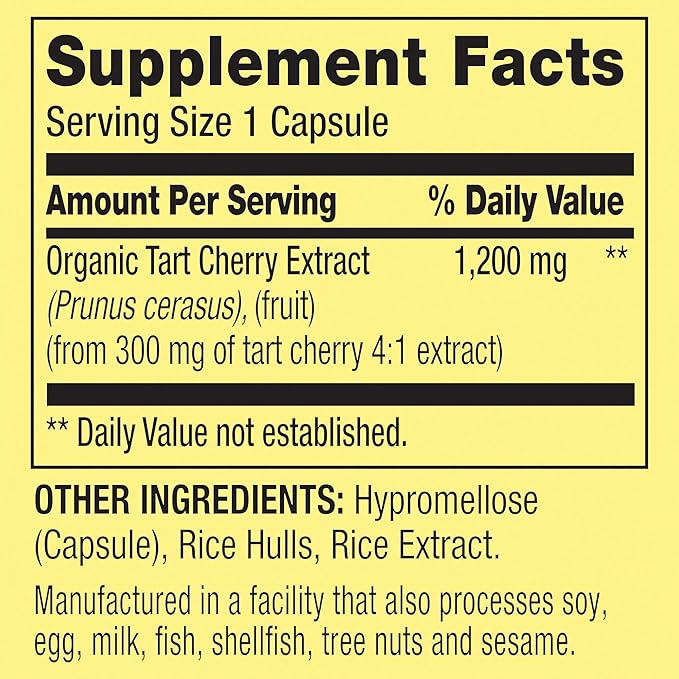 Spring Valley Tart Cherry Extract Antioxidant Support Dietary Supplement Vegetarian Capsules, 1,200 mg, 90 Count (Pack of 1) - Set by Basket Goods