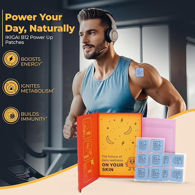 IKIGAI B12 Energy Transdermal Patch – Vitamin B12, B1 & Vitamin C Daily Skin Patch | 30 Peel & Stick Plant-Based Vitamin Patches for Men & Women | Pill-Free Supplement Alternative | External Use Only