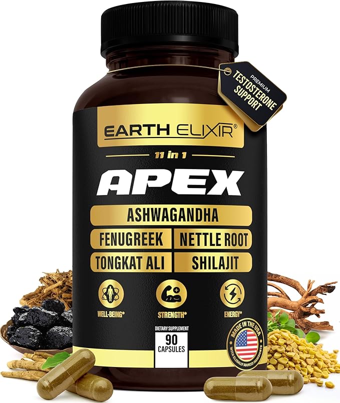 Apex Testosterone Supplement for Men – 11-in-1 Formula with Ashwagandha, Fenugreek Capsules, Tongkat Ali, Shilajit for men, Stinging Nettle Root, Vitamin D, Zinc & Boron – Natural Vitality & Energy