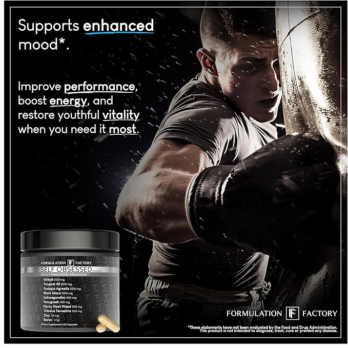 Formulation Factory Self Obsessed Starter Vitality Complex with Shilajit, Tongkat Ali & Ashwagandha - Foundational Male Enhancement - 180 Capsules, 3 Month Supply