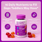 SmartyPants Toddler Multivitamin Gummies, Omega 3 (DHA/EPA), Vitamins D3, C, Vitamin B12, B6, A, K & Zinc, Biotin, Gluten Free, Three Fruit Flavors, 120 Count (60 Day Supply)