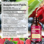 2 Pack Liposomal NAD Supplement - 1200mg NAD+ Liquid Drops for Women & Men with Resveratrol, Black Pepper Extract - Support Anti-Aging, Brain & Cellular Mitochondrial Health - Mixed Berry Flavor