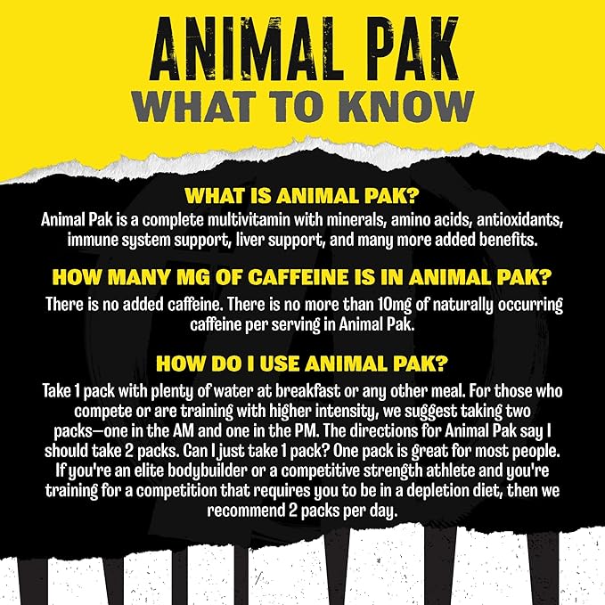 Animal Pak - Convenient Multivitamin for Men & Women Daily All-in-One Vitamin & Supplement Pack - Zinc, Vitamins C, B, D, Amino Acids, and Immune Support - Sports Nutrition Performance - 30 Count