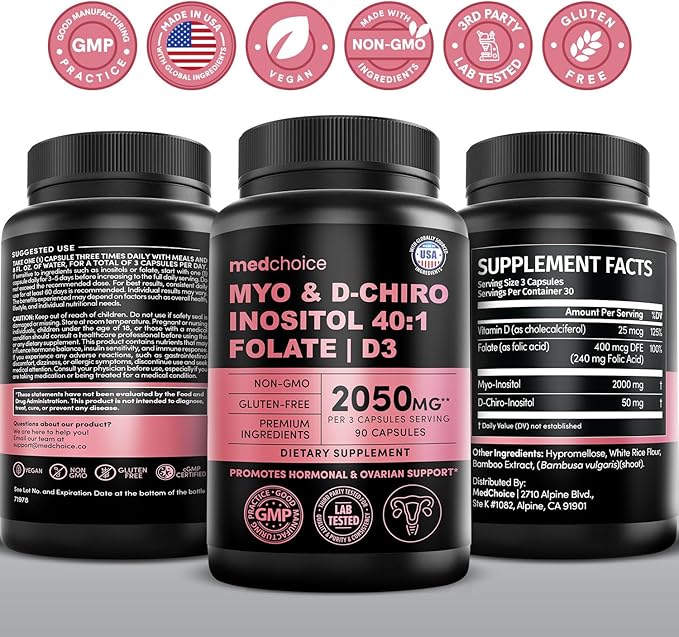 Myo-Inositol 40:1 for Women – Inositol Supplement with Myo & D-Chiro Inositol, Folate & Vitamin D3 – Vegan Capsules for Daily Routine & Hormone Support – Flo Ovarian Support Capsules – (90 Count)