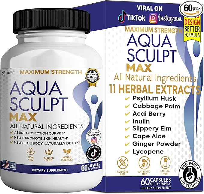 Aqua Sculpt Max Maximum Strength Dietary Supplement, 60 Capsules, Natural Support, 30 Day Supply (1)