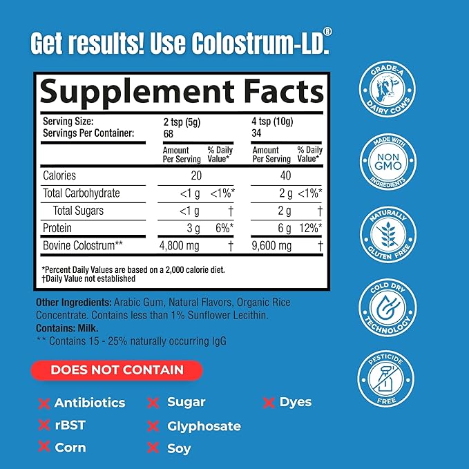 Colostrum-LD Liposomal Delivery - Colostrum Powder - Gluten-Free, Lactose-Reduced - 68 Servings - Sovereign Laboratories - 12oz Vanilla