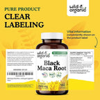 Wild & Organic Black Maca Root Capsules for Men & Women 500 mg - Overall Support for Men & Women - Vegan Maca Powder Supplement - 180 Days Supply - Non-GMO, No Fillers, Gluten-Free - 180 Count