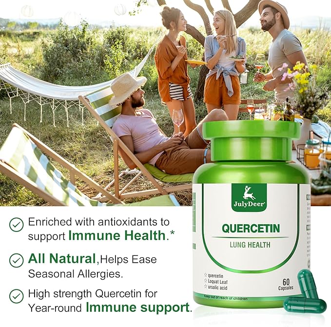 JulyDeer Quercetin 400 mg with Loquat Leaf Extract, Ursolic Acid 120 Capsules, Healthy Immune Support Supplements, High Bioavailable Flavonoids, Natural Antioxidant – Non-GMO, No Gluten - 2 btls