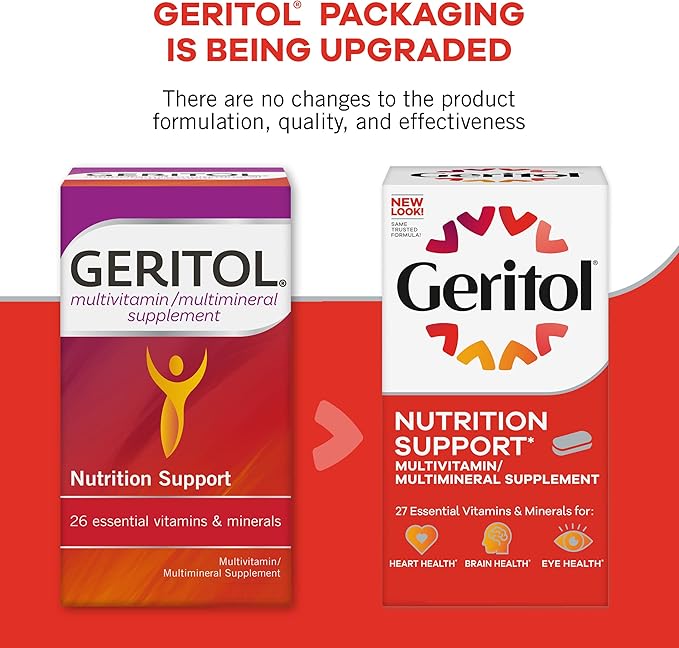 Geritol, Multivitamin Supplement, Contains B-Vitamins, Antioxidants, Vitamins C, E & D and Iron, 26 Essential Vitamins and Minerals, Gluten-Free, Non-GMO, No Artificial Sweeteners, 100 Tablets