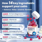 VEV Deep Calm Magnesium Complex 14-in-1 Gummies – 90 Count (Pack of 1) – with D3, Ashwagandha, L-theanine, Zinc – No Added Sugar Vegan Magnesium Glycinate Gummies – Magnesium Complex for Women and Men