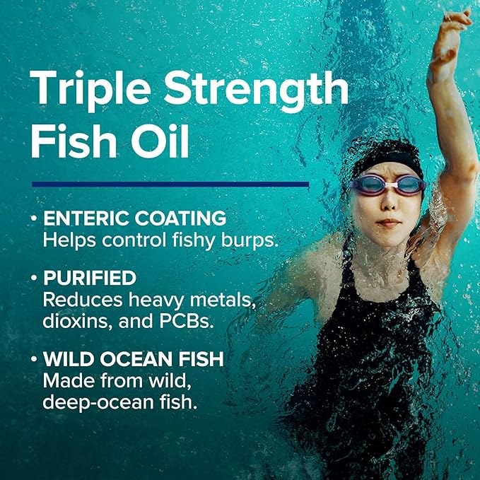GNC Triple Strength Fish Oil Omega 3 Supplement, 1000mg EPA and DHA, Supports Heart, Brain, Skin, Eye and Joint Health, 30 Softgels
