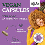 Wild & Organic Milk Thistle Capsules 1000mg - Liver Support Supplement - Silymarin Milk Thistle Powder for Liver Cleanse - 60 Vegan Capsules - 1-Month Supply - No Fillers, Non-GMO