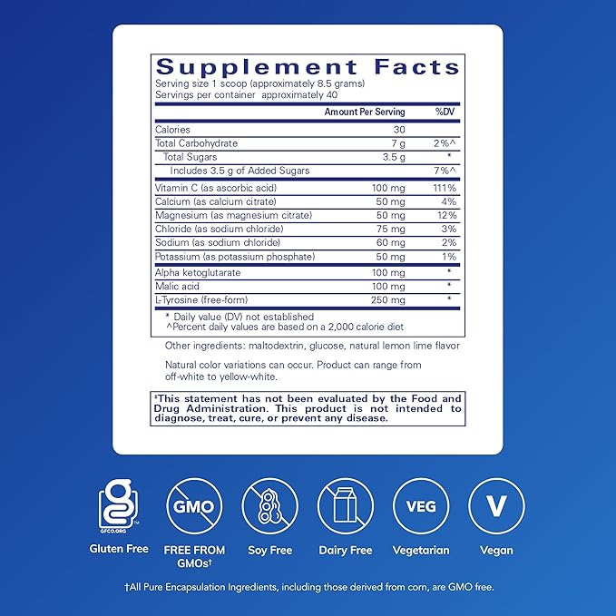 Pure Encapsulations - Electrolyte / Energy Formula - Hypoallergenic Supplement to Support Physical and Mental Stamina* - 340 Grams