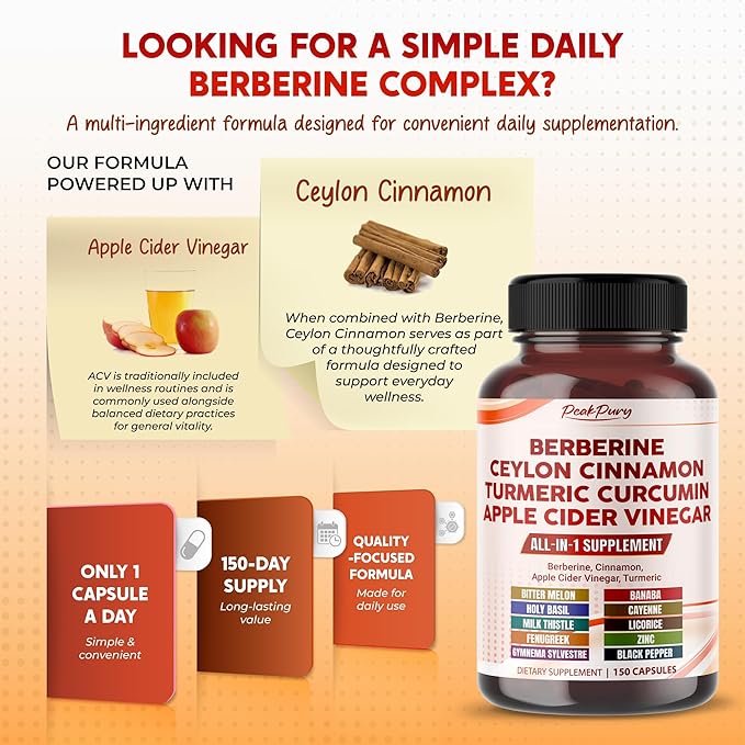 Berberine Cinnamon Apple Cider Vinegar Turmeric - Overall Wellness Support