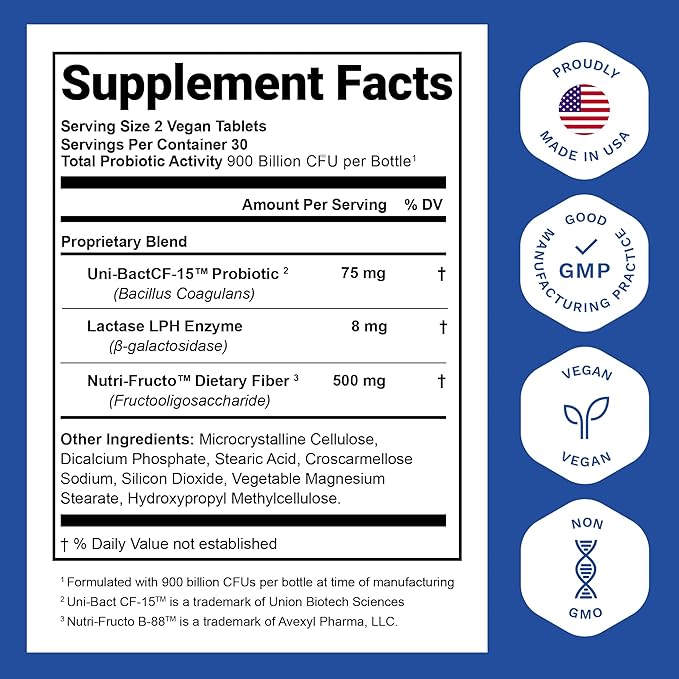 Nutrition Essentials Probiotics for Women and Men with Natural Lactase Enzyme & Prebiotic Fiber for Digestive Health - 80percent + Stronger Supplement for Gut Health Support - 3 Count of 60 Tablets