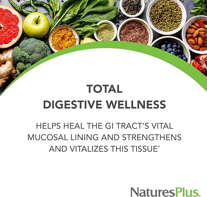 NaturesPlus GI Natural Total Digestive Wellness - 90 Bi-Layered Tablets, Pack of 3 - With L-Glutamine, Probiotics, Prebiotics & Enzymes - Gluten Free - 90 Total Servings