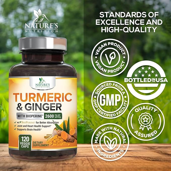 Turmeric Curcumin Supplement - 2000mg Organic Turmeric Per Serving - 95% Curcuminoids, Ginger & BioPerine Black Pepper for Best Absorption - Natural Vegan Joint Support, Bottled in USA - 120 Capsules