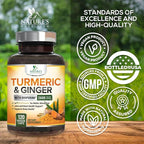 Turmeric Curcumin Supplement - 2000mg Organic Turmeric Per Serving - 95% Curcuminoids, Ginger & BioPerine Black Pepper for Best Absorption - Natural Vegan Joint Support, Bottled in USA - 120 Capsules