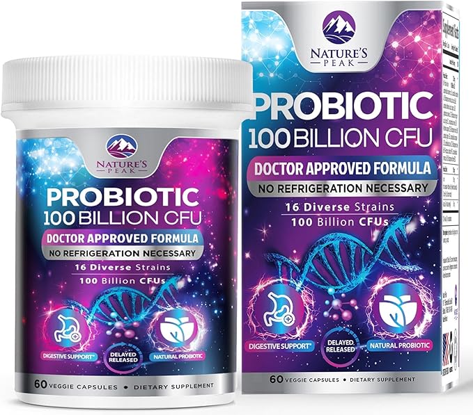 Probiotics for Digestive Gut Health - 100 Billion CFU Per Capsule, 16 Premium Strains & Prebiotics - Best Probiotics for Women & Men, Occasional Constipation, Gas, Immune Health Support - 60 Capsules