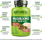 NATURELO Mushroom Supplement Capsules, 90 Ct, Brain & Immune Support, Vegan-Friendly, Lions Mane Supplement Capsules, Lion’s Mane, Reishi, Turkey Tail Blend