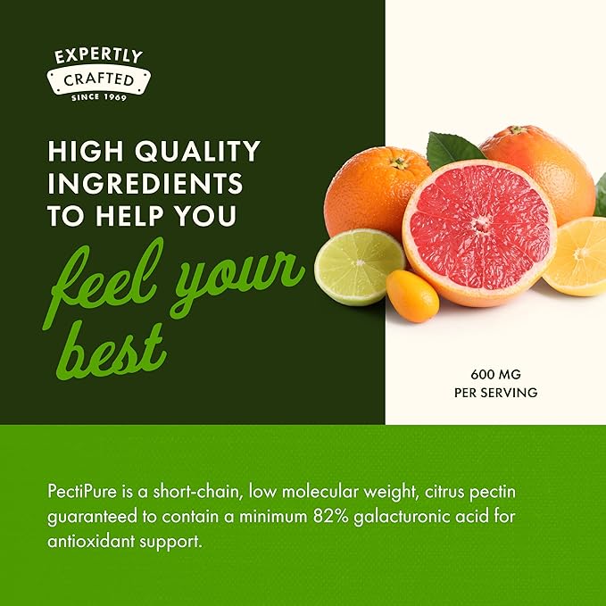 Swanson PectiPure Modified Citrus Pectin Cellular and Digestive Health Supplement for Wellness-Conscious Adults - 82% Galacturonic Acid (60 Capsules, 600 mg Each)
