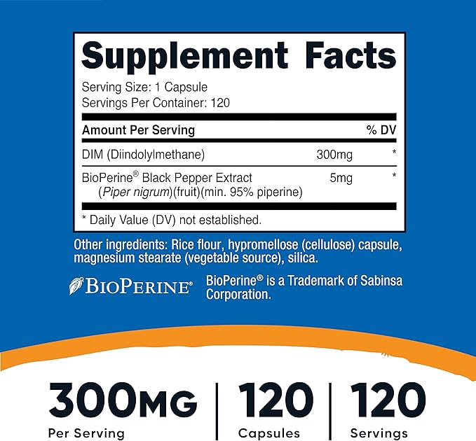 Nutricost DIM (Diindolylmethane) 300mg, 120 Capsules with BioPerine (3 Bottles)