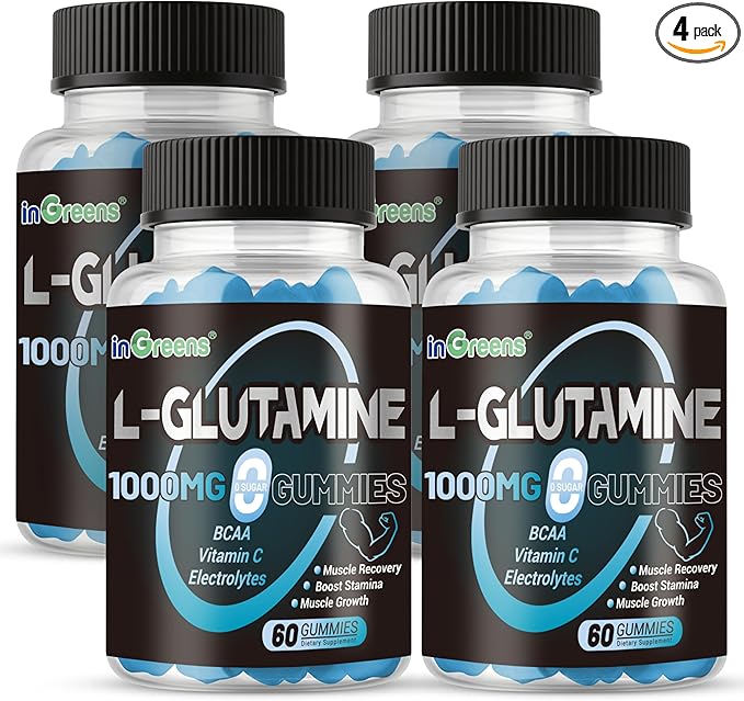 L-Glutamine Gummies 1000mg with BCAA, Potassium, Magnesium & Vitamin C, Muscle Recovery, Endurance Support & Daily Nutrition, Portable Supplement for Men＆Women, Lime Grapefruit Flavor, 240 Count