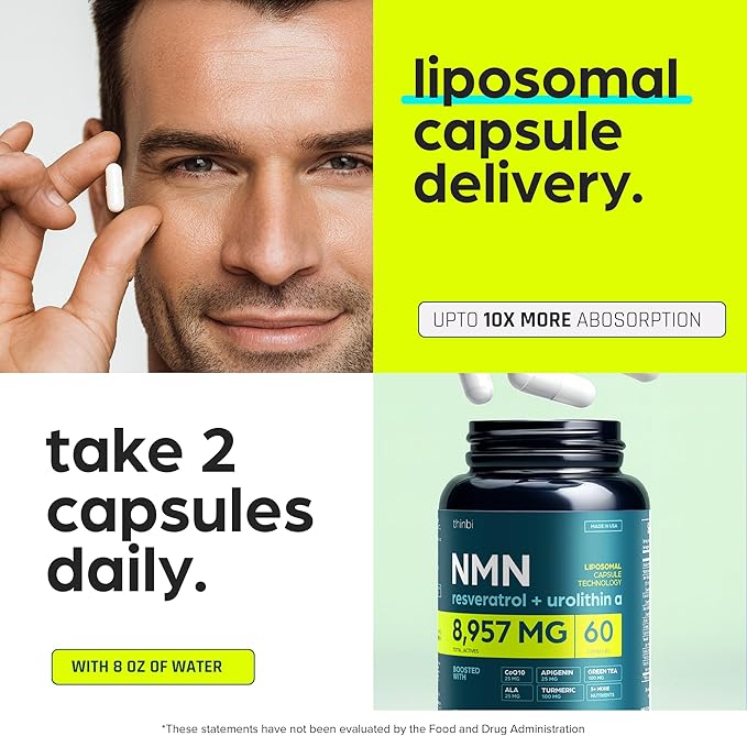 NMN Supplement 8957mg with Real NAD+ Not Just a Booster | Urolithin A, Resveratrol, CoQ10, Alpha Lipoic Acid, Green Tea Extract | Cellular Longevity & Energy Support for Men & Women