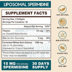 Spermidine Supplement 15 MG - 99% Purity, High Absorption, 1500 MG Fermented Wheat Germ Extract with Zinc & Thiamin, Spermidine for Men & Women - Cellular Renewal, Aging Defense, Energy, 60 Softgels