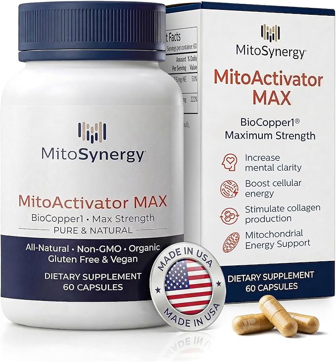 MitoActivator MAX - BioCopper1 Cu1 (Cunermuspir) 2.0mg Maximum Strength Bioavailable Copper - Mitochondrial NAD+ ATP Booster, Anti-Aging, Anti-Graying, Tick Immune Support - 60ct