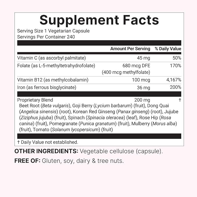 Micro Ingredients Blood+ Advanced Iron Supplement, 240 Veggie Capsules | 14-in-1 Iron Bisglycinate with Folate, Vitamins B, C | Chelated Iron Complex with Botanical Blend | Non-GMO