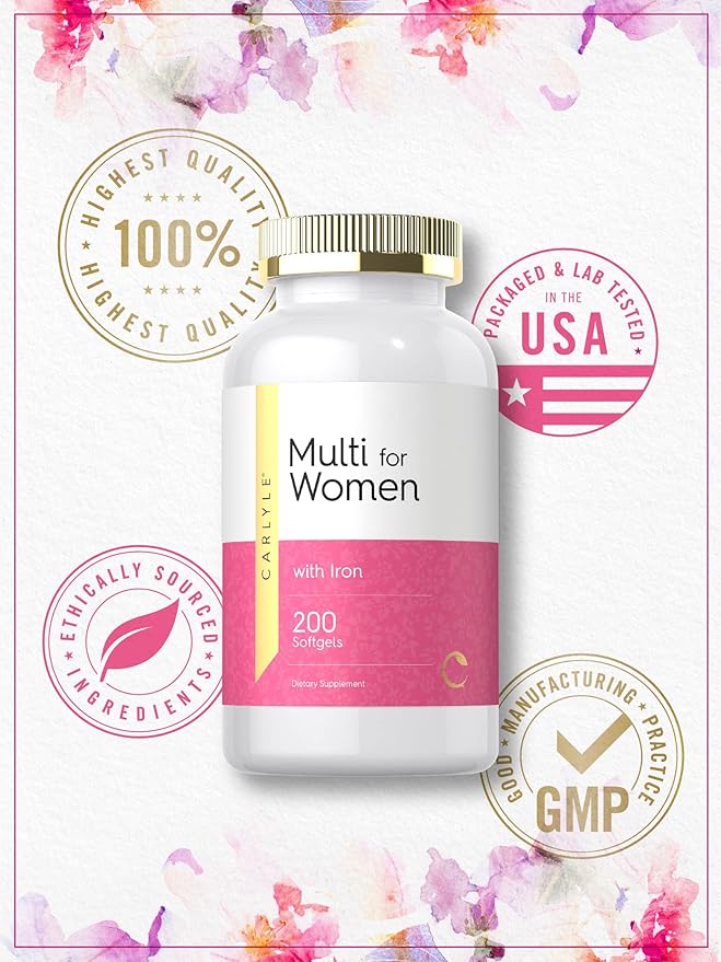 Carlyle Multivitamin for Women | 200 Softgels | Support Supplement with Iron | Essential Vitamins, Minerals and Omegas | Non-GMO & Gluten Free Formula
