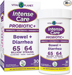 Vital Planet - Intense Care Bowel and Diarrhea Probiotic Supplement with Organic Prebiotics, Postbiotics, and Parabiotics, Lactobacillus Rhamnosus and Saccharomyces, 65 Billion CFU, 64 Strains, 30 Ct