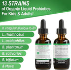 Organic Liquid Probiotic Drops Supplement - Organic Probiotics for Kids, Women & Men, Digestive Gut Health - Vegan Acidophilus Probiotics, Kid Flora Toddler Liquid Probiotic for Kids, Womens, Men 2 Oz