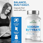 Zespo Sodium Butyrate 1000 mg (1350 mg Advanced Complex) – Micro-Encapsulated Butyrate with Tributyrin, Calcium BHB & Baobab 120 Vegan Capsules (60 Servings)