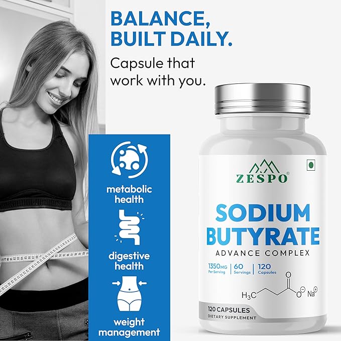 Zespo Sodium Butyrate 1000 mg (1350 mg Advanced Complex) – Micro-Encapsulated Butyrate with Tributyrin, Calcium BHB & Baobab 120 Vegan Capsules (60 Servings)
