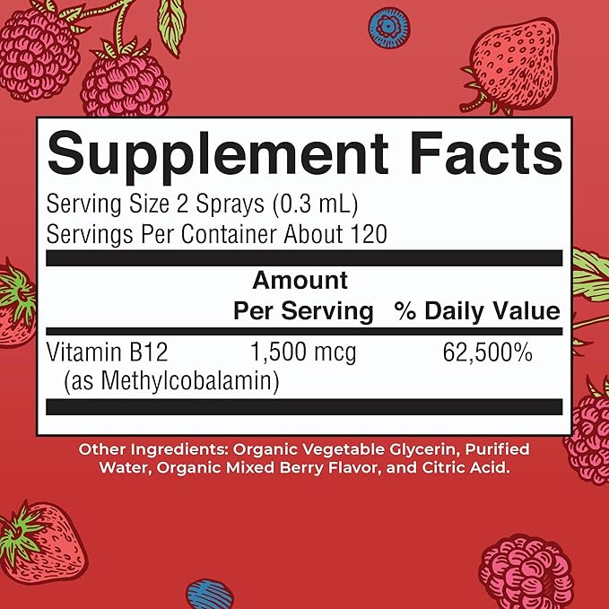 MARYRUTH'S Organic Methyl B12 Spray | 1,500 mcg B12 Per Serving | Methylcobalamin | Energy Metabolism | Cognitive Function | Neuro Health | Vegan | Gluten Free | Sugar Free | 1 Fl Oz