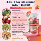 NMN Supplement 1000mg Pure, 4-in-1 Liposomal NMN Resveratrol Supplement Gummies w.Quercetin & TMG, Nicotinamide Mononucleotide NAD+ Precursor for NAD+ Levels, Cellular Energy & Healthy Aging, 60 Count