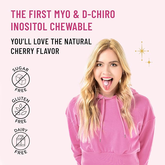 Legendairy Milk Myo-Inositol & D-Chiro Inositol Supplement for Women, 40:1 Ratio, PCOS & Fertility Support, Hormone Balance, Sugar Free Vegan Chewable Tablets, Cherry Flavor, 30 Day Supply
