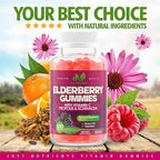 Elderberry 200mg Gummies with Vitamin C, Echinacea, Propolis (100 count) - Immune Support for Adults & Kids - Maximum Strength, Great Tasting Raspberry Flavor - Gluten-Free, Vegan - 100 Gummies