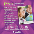 biophix B-3 Nicotinamide 500 mg 180 Caps - Nicotinic Amide Niacin Natural Flush-Free Vitamin Formula - Supports Skin Cell Health