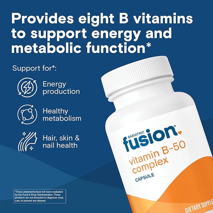 Bariatric Fusion Vitamin B-50 Complex | Vegan B Complex Vitamins for Women and Men | Easy to Swallow Vitamin B Complex Capsule | 8 B Vitamins Including Vitamin B12 | 90 Count | 3 Month Supply