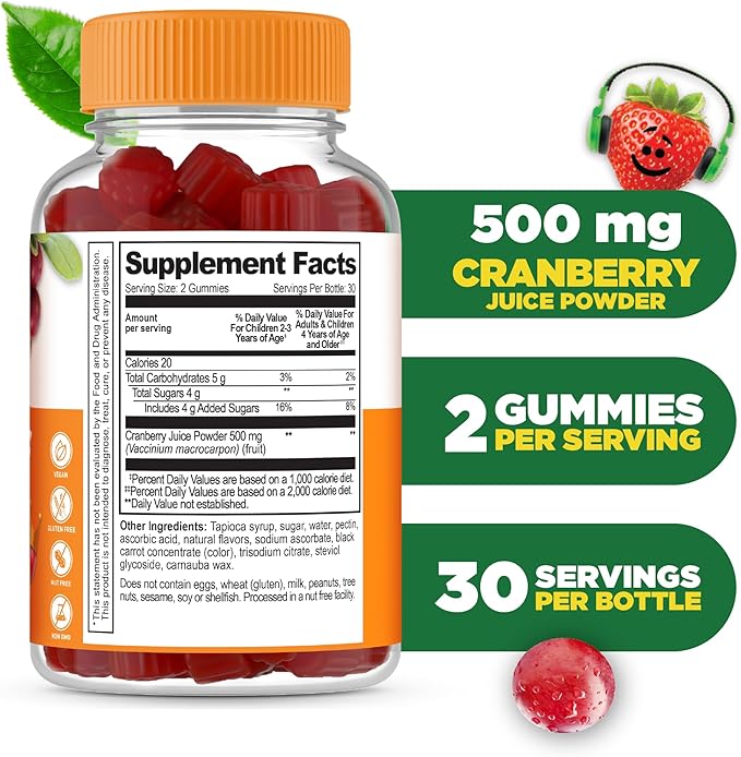 Lifeable Cranberry Gummies for Kids | Great Tasting Cranberry Supplement | for Urinary Tract Health, Bladder & Digestive Support | Vegan and Non GMO Cranberries | 60 Count