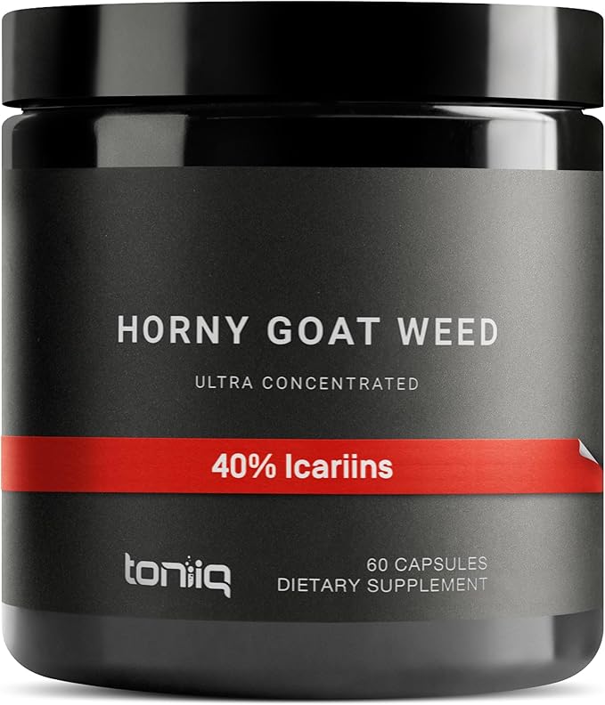 Toniiq Super Strength Horny Goat Weed for Men & Women - Epimedium sagittatum - 40% Icariins - 60: 1 Concentrated Extract - 3P Tested - Premium hornygoatweed for Men - 60 Caps