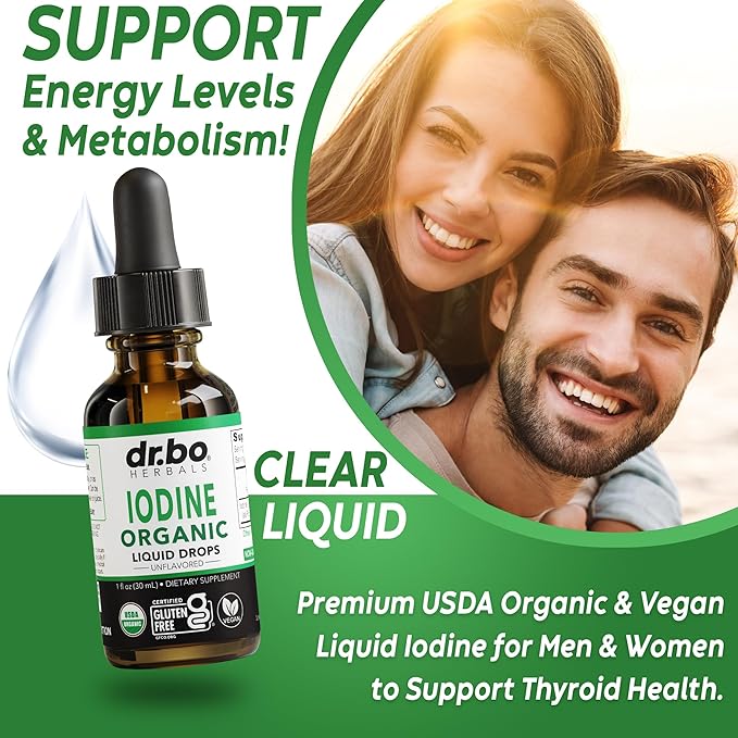 Iodine Liquid Drops Potassium Iodide - 1 Year Supply Pure Clear Organic Iodine Drops Supplement Plus Thyroid Support - Organic Potassium Iodide Liquid Supplement Tincture Thyroid Supplements 1 Fl Oz