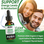 Iodine Liquid Drops Potassium Iodide - 1 Year Supply Pure Clear Organic Iodine Drops Supplement Plus Thyroid Support - Organic Potassium Iodide Liquid Supplement Tincture Thyroid Supplements 1 Fl Oz