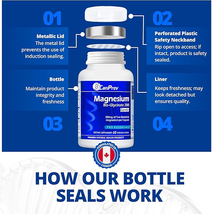CanPrev Magnesium BisGlycinate 200mg Gentle 60 Veg Caps, 60-Day Supply, Chelated Magnesium Supplement for Bone & Muscle Support, Easy to Digest, Promote Relaxation & Comfort, Vegan, Non-GMO, No Sugar